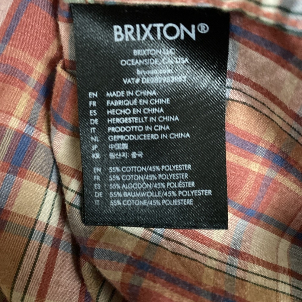 Brixton Men's Red & Gray Plaid Short Sleeve Button-Down Casual Shirt Size LARGE - Picture 7 of 12